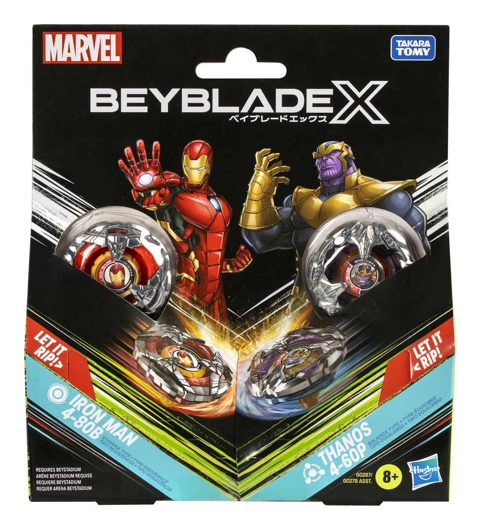 Beyblade X & Marvel Collab: Iron Man 4-80B VS Thanos 4-60B