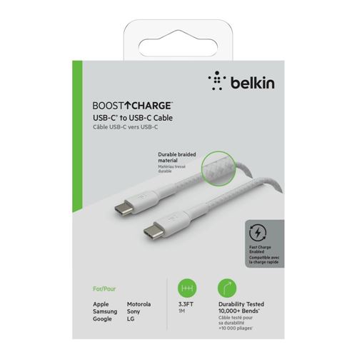 Cable USB-C to USB-C Belkin BoostCharge Braided White