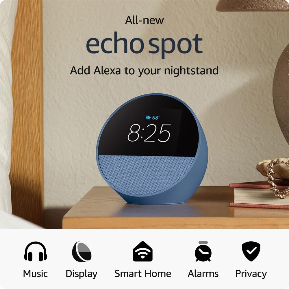 Smart Alarm Clock Amazon Echo Spot Ocean Blue