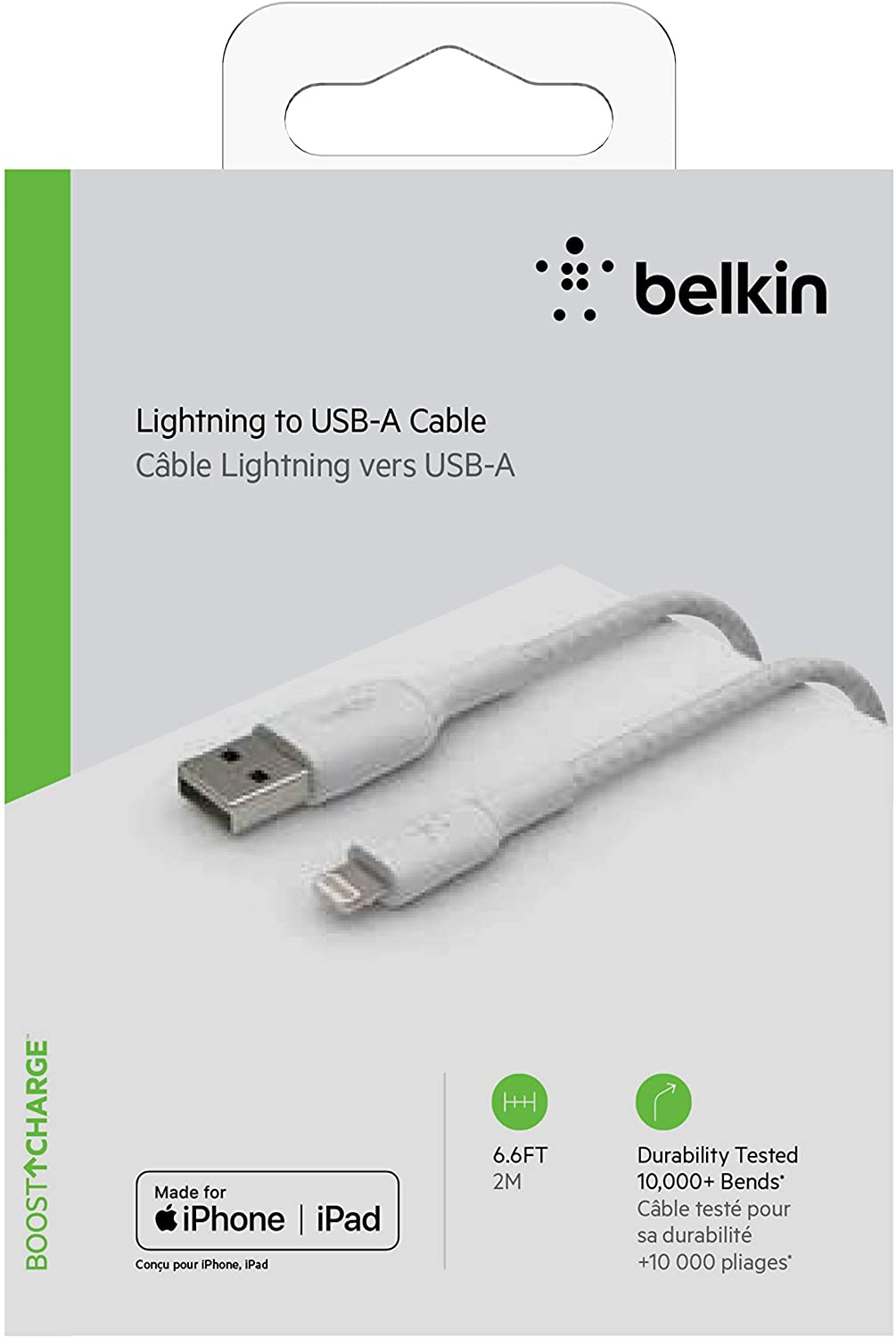 Cable USB-A to Lightning  Belkin BoostCharge Braided White 1m