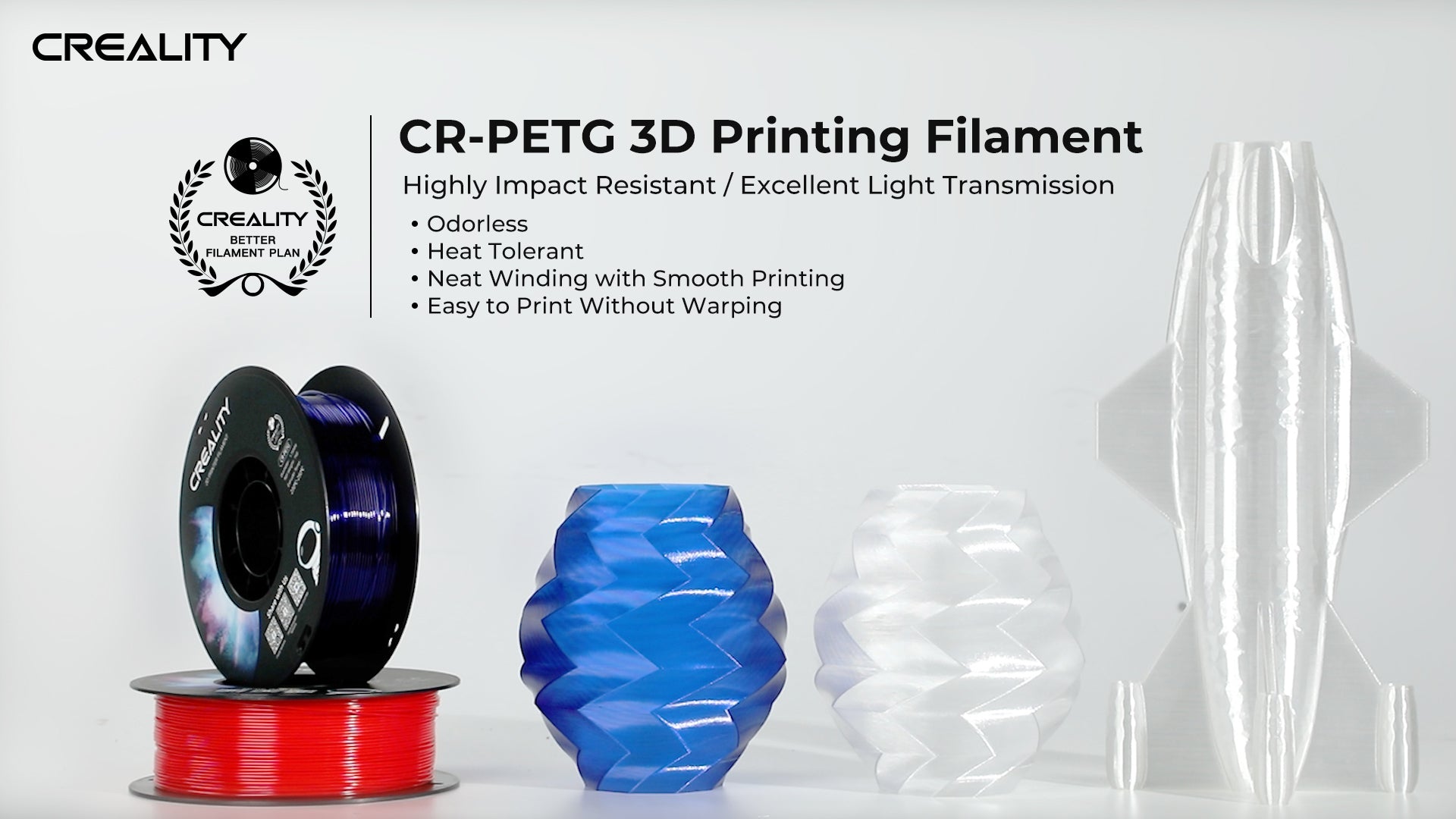 Filament CREALITY CR-PETG Transparent for 3D Printer , Hard Glossy , Tensile Str. 49MPA , 1 kg Spool 1.75 , 3301030037