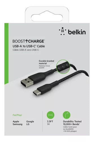 Cable USB-A to USB-C Belkin BoostCharge Braided Black 1m