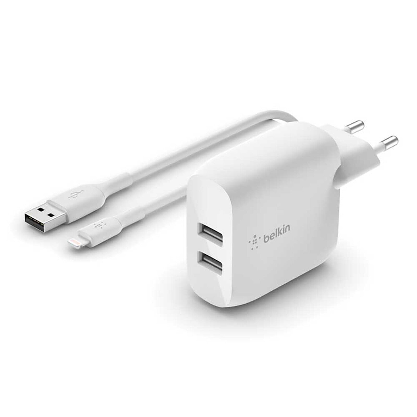 Charger Belkin BoostCharger Dual USB-A , 2x USB-A Up to 24W 1x USB-A to USB-C White