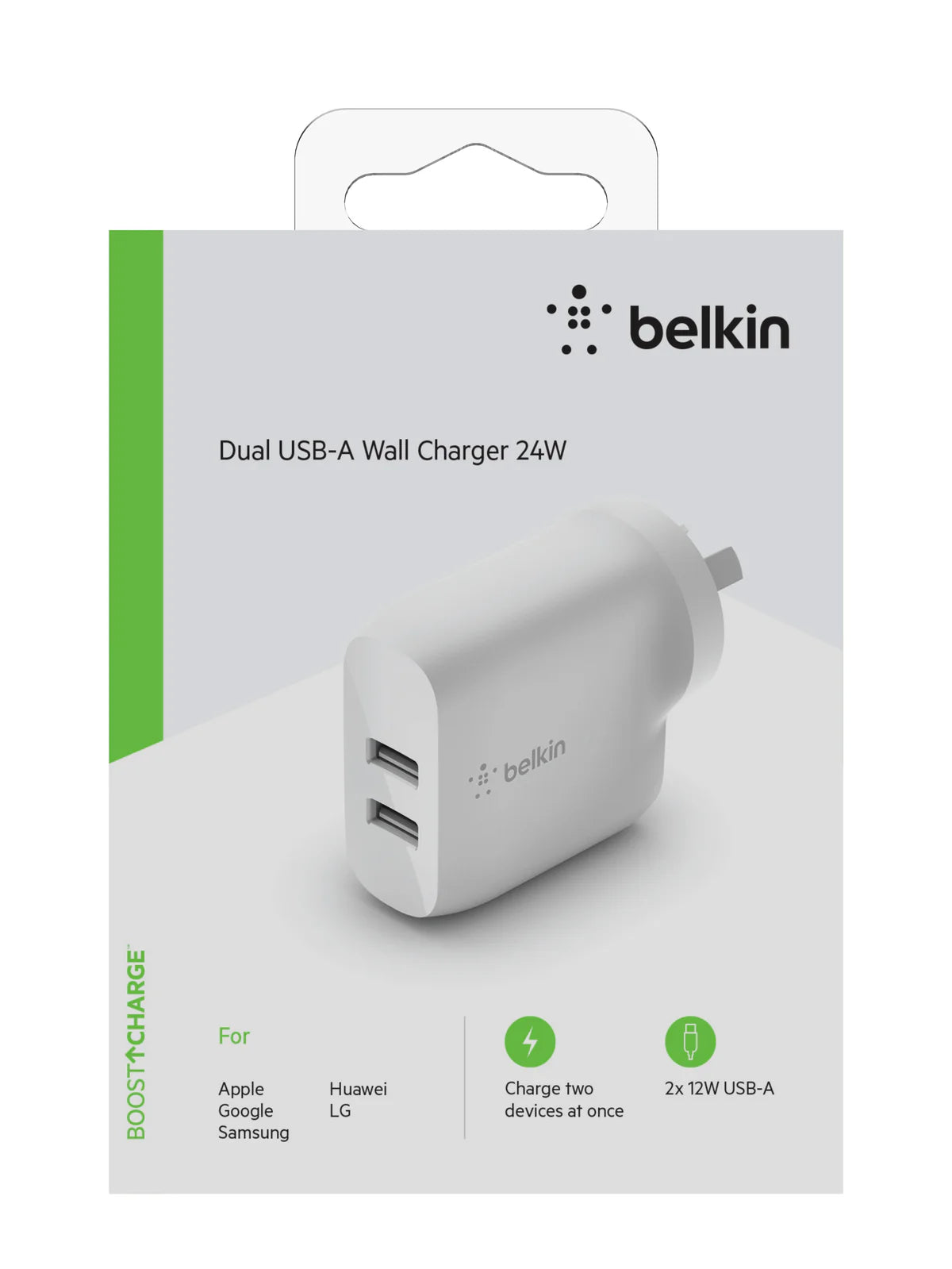 Charger Belkin Dual USB-A  2x 12W White