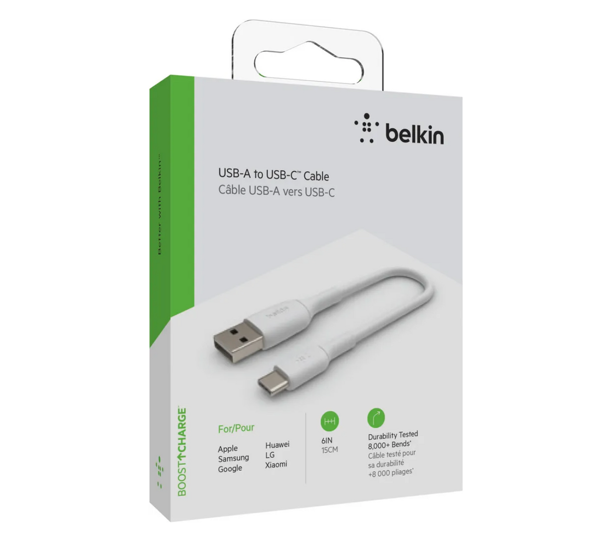 Cable USB-A to USB-C Belkin BoostCharge White 15cm