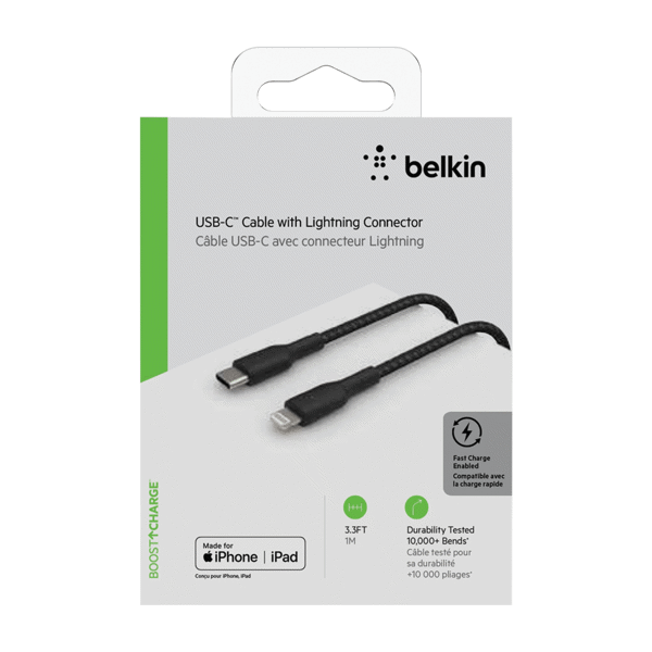 Cable USB-C to Lightning Belkin BoostCharge Braided Black