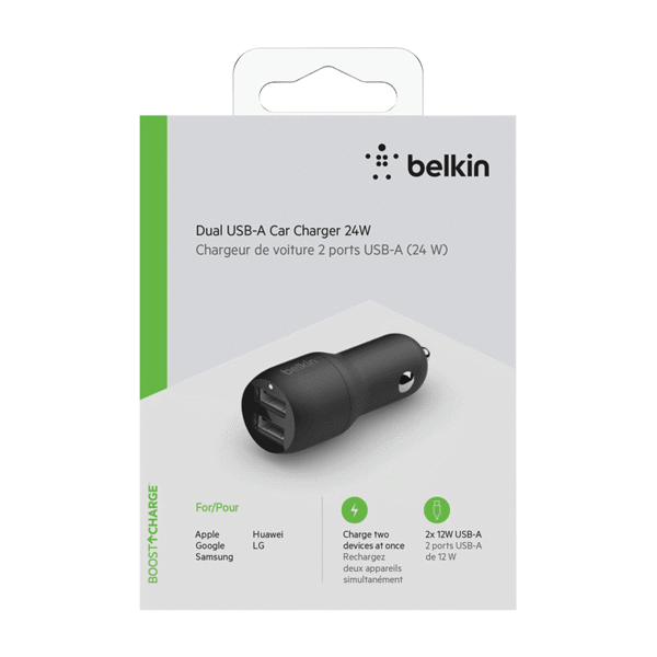 Car Charger  Belkin Dual USB-A Black 24W