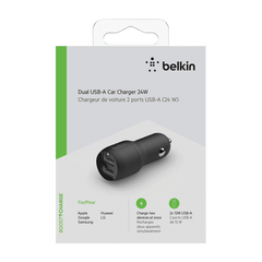 Car Charger  Belkin Dual USB-A Black 24W