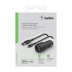 Car Charger Belkin Dual 1x USB-A to Lightning Black