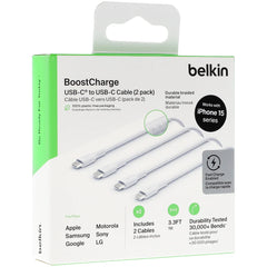 Cable USB-C to USB-C Belkin BoostCharge 2x USB-C Braided White 2Pcs