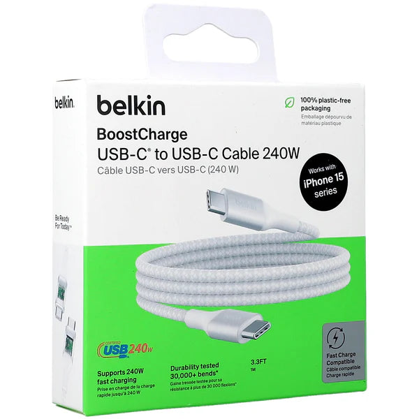 Cable USB-C to USB-C Belkin BoostCharge Up to 240W Braided White