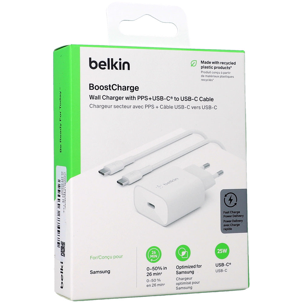 Charger Belkin BoostCharger , 1x USB-C Up to 25W 1x USB-C to USB-C White