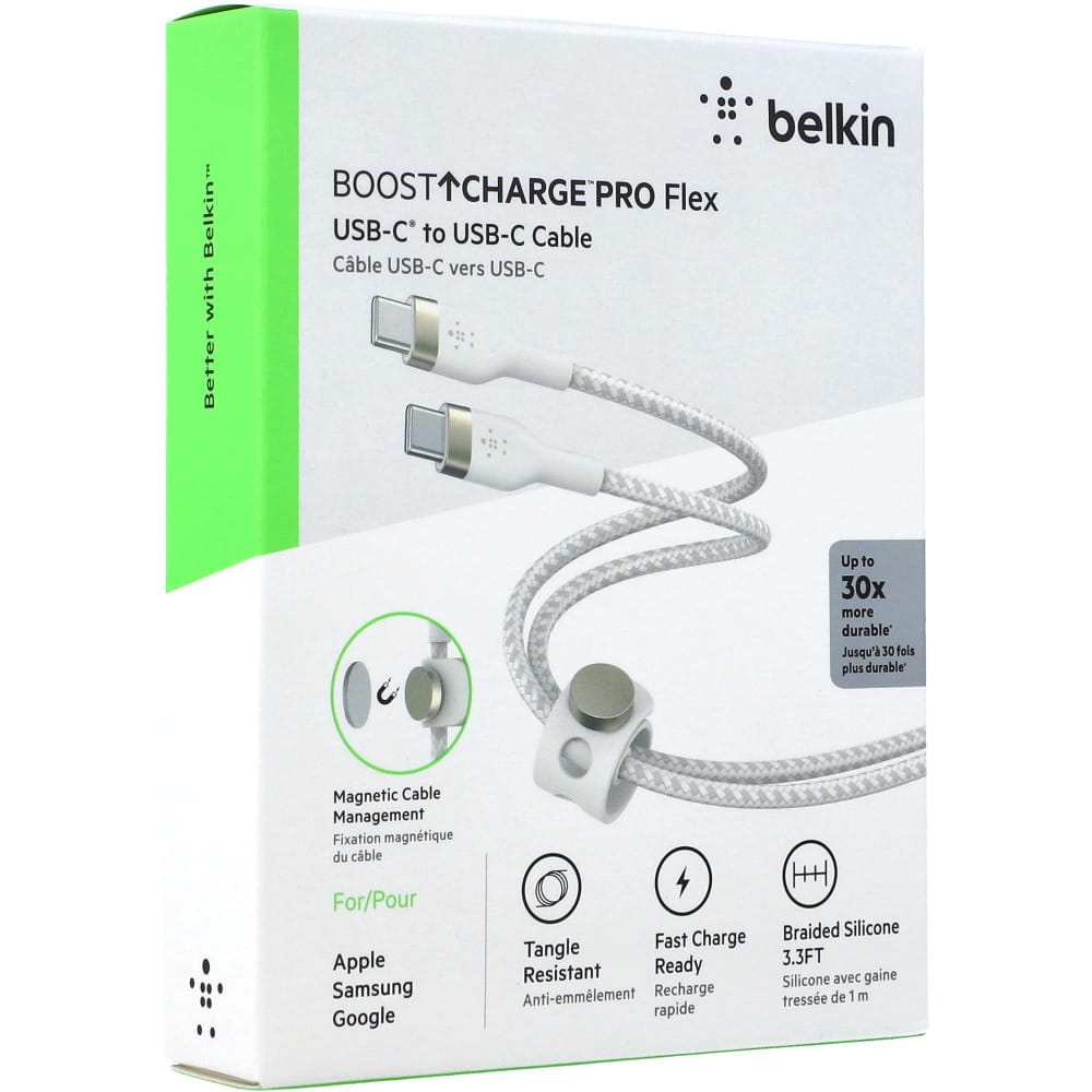 Cable USB-C to USB-C Belkin BoostCharge PRO Flex Up to 60W Braided White