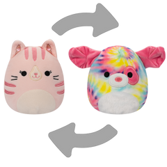 Plush Squishmallows Pink Tabby Cat/Rainbow Tie-Dye Dog