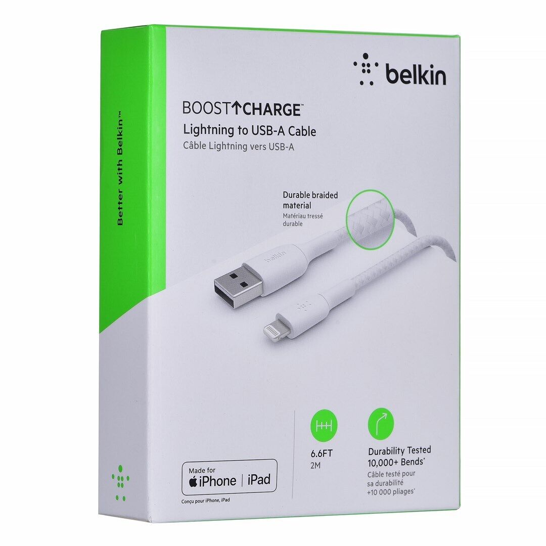 Cable USB-A to Lightning Belkin BoostCharge Braided White