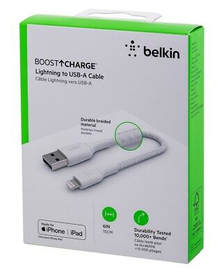 Cable USB-A to Lightning  Belkin BoostCharge Braided White 15cm