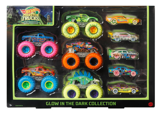  Hot Wheels Monster Trucks Arena Smashers Glow-in-The-Dark  Gunkster Playset with 1 Glow-in-The-Dark 1:64 Scale Gunkster Toy Truck & 2  Crushable Cars : Toys & Games
